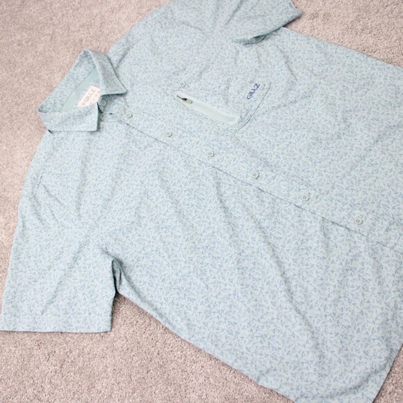Gillz AOP Shirt Mens Large Blue Fish All Over Print Polyester Stretch L/S Button - Picture 8 of 16